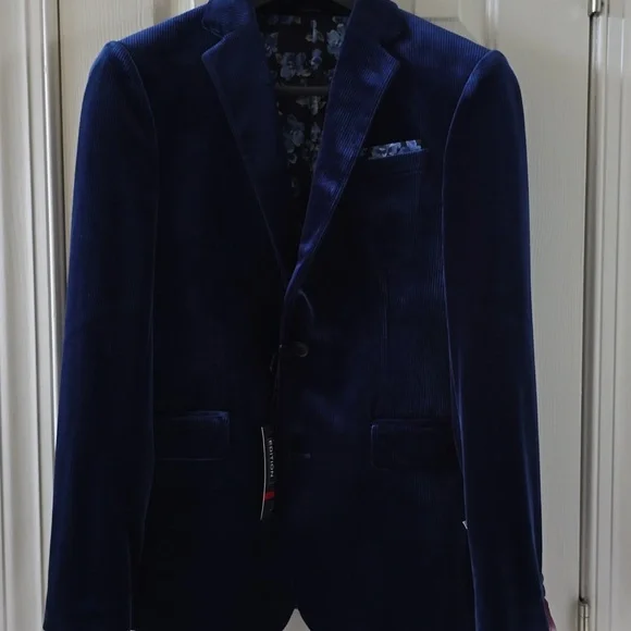 JF J.FERRAR BRAND MENS NAVY BLUE SOFT RIBBED SPORT COAT SIZE 36 REGULAR SLIM FIT